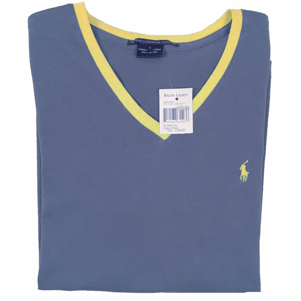 NEW Vintage Polo Ralph Lauren Womens Short Sleeve T Shirt!  L  Blue  Yellow Trim